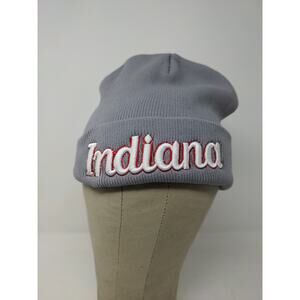 Indiana Beanie Hat Gray Embroidered Spell Out Logo Knit Soft